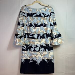 Vince Camuto Navy & White Long Sleeve Floral Dress Size 6 X0470